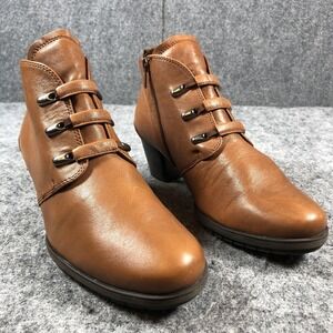Gabor Boots Womens Size 7 Brown Ankle Booties Leather Side Zip Block Heel Straps